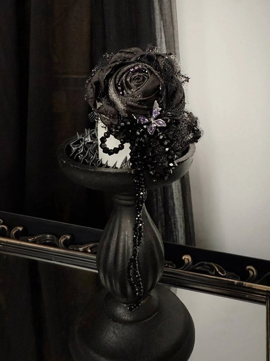 Chain Gothic Flower and Brooch Lolita Bead with Black Butterfly
