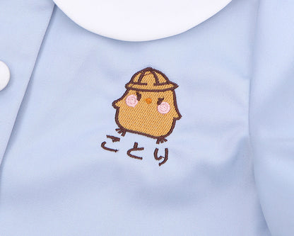 Hellblaues Top mit Puffärmeln und Peter-Pan-Kragen von Little Chicken