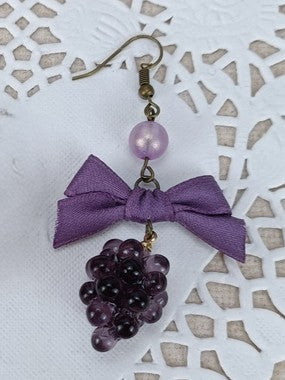 Purple/Green Bow Grape Ribbon Earrings Decorated Deep