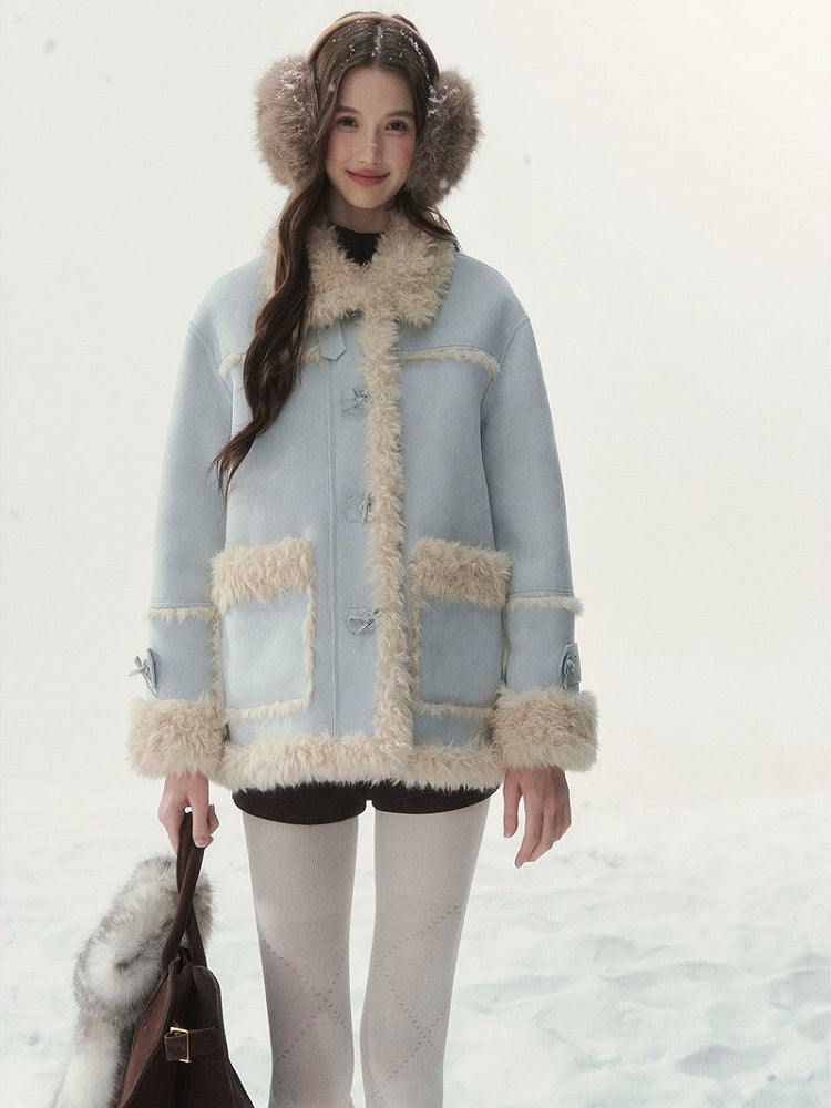 Eco-Friendly Fur Sweet Coat Double-Sided Blue
