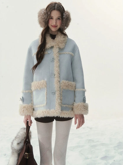 Eco-Friendly Fur Sweet Coat Double-Sided Blue