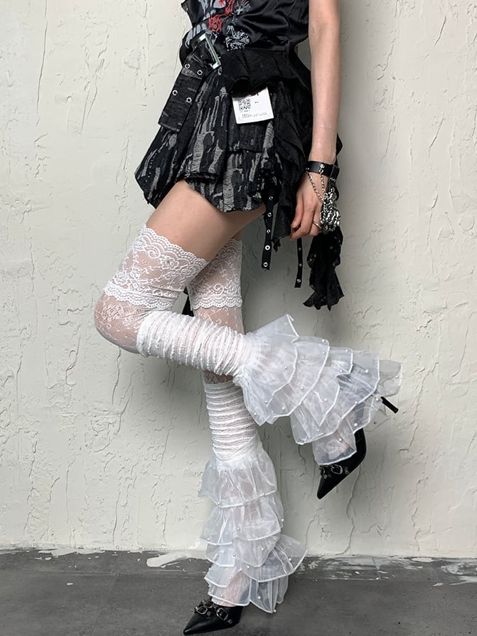 Strümpfe Bittersweet Floral Overknee Weiß Muster