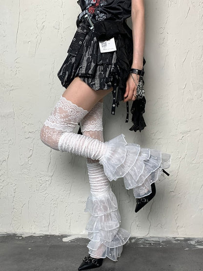 Strümpfe Bittersweet Floral Overknee Weiß Muster