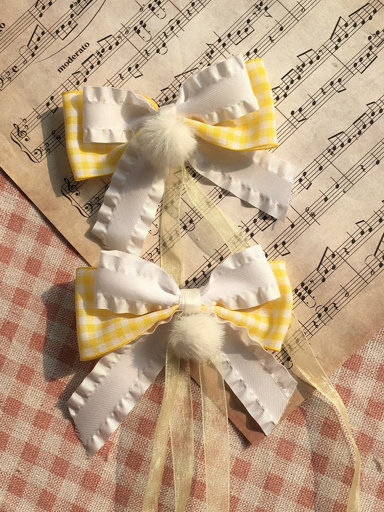 Size Yellow Pom-Pom Options Lolita Bowknot 2 Hairclip With