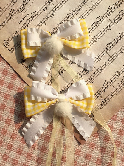 Size Yellow Pom-Pom Options Lolita Bowknot 2 Hairclip With