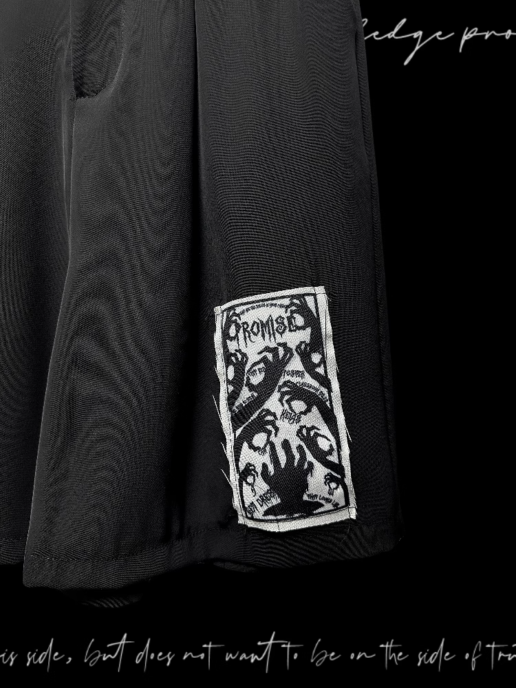 Punk Straight-Leg Shorts Applique Black