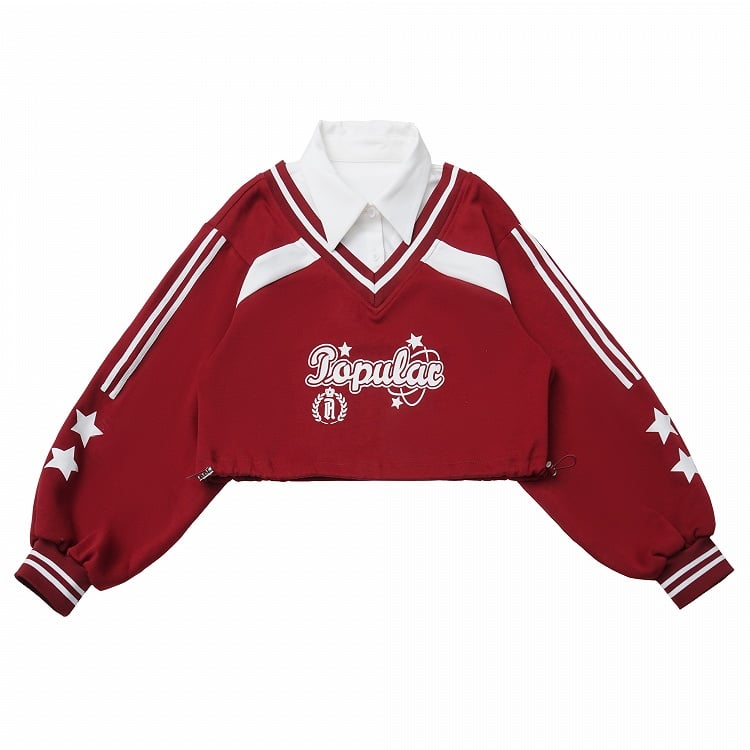 with Collegiate Version Faux Wine Long/Short Blue Star Sweatshirt Red/Navy Two-Piece Print in