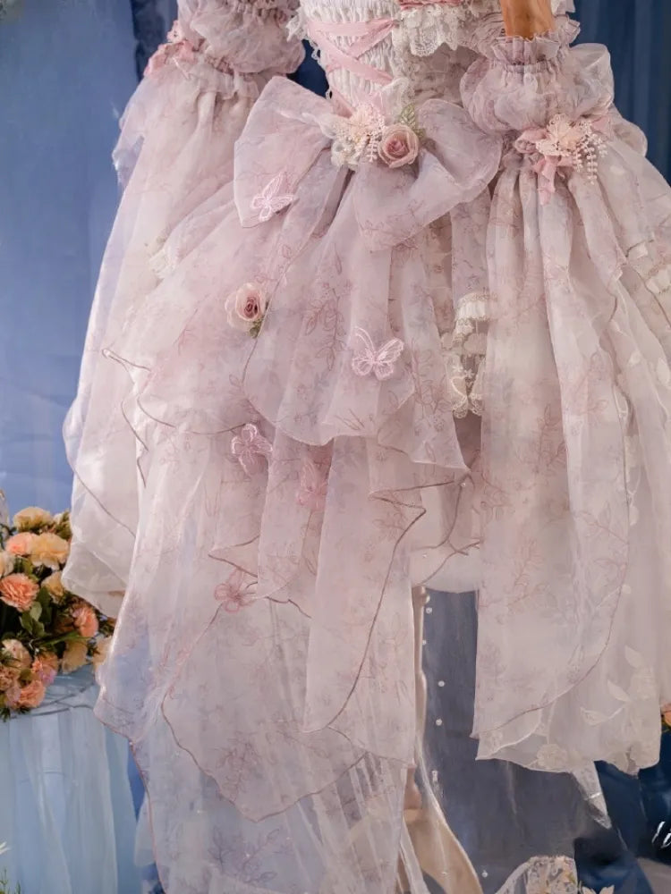 Rosa Prinzessin Fee Blumenmuster Set voller Schmetterling und JSK Kleid Lolita Blume