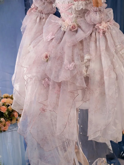 Rosa Prinzessin Fee Blumenmuster Set voller Schmetterling und JSK Kleid Lolita Blume