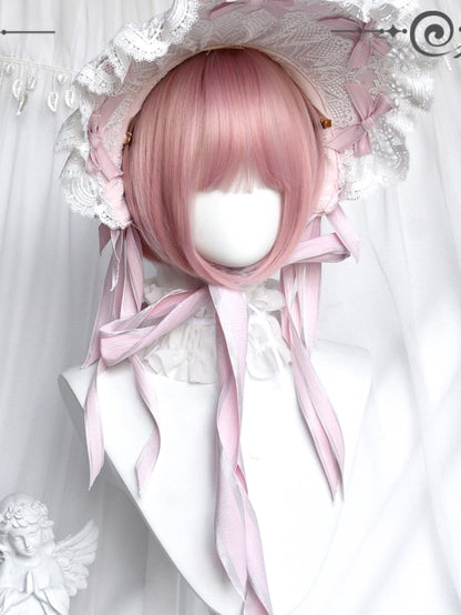 With + Clips Wigs Bangs Pink Curly Short Claw Ponytails Two Roman