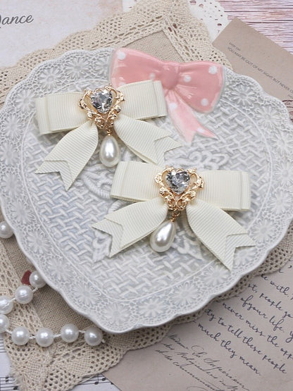 Bowknot Hairclip Color 4 Heart Jirai Kei Options Rhinestone Charm Pearl