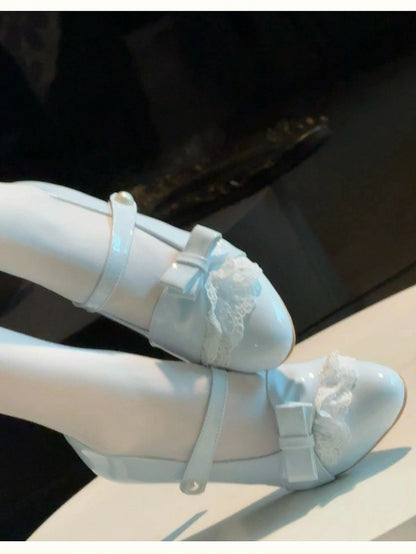 Lolita Style Sweet - with PU Lace Detachable Blue Heels Trim Leather