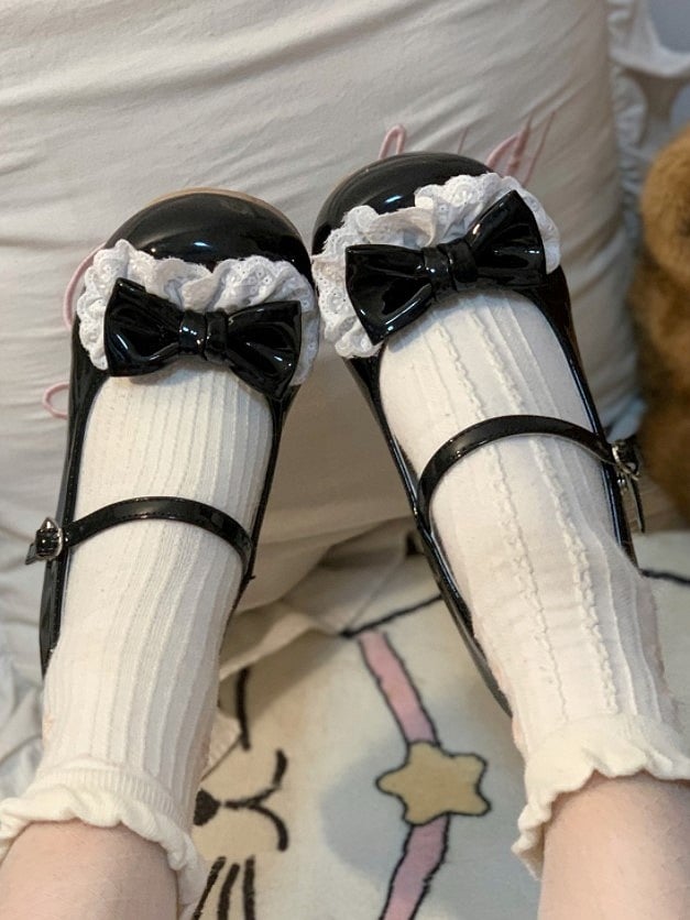 Lolita Black 1.5cm Heel Shoes Round-toe Sweet with Closure Snap