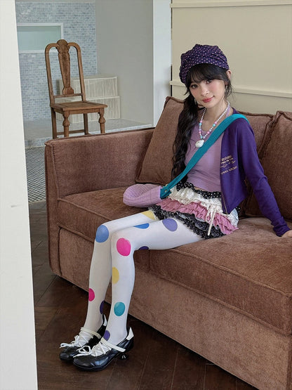 Polka Colorful Dot Style) Oversized Y2K Opaque Pantyhose (Playful