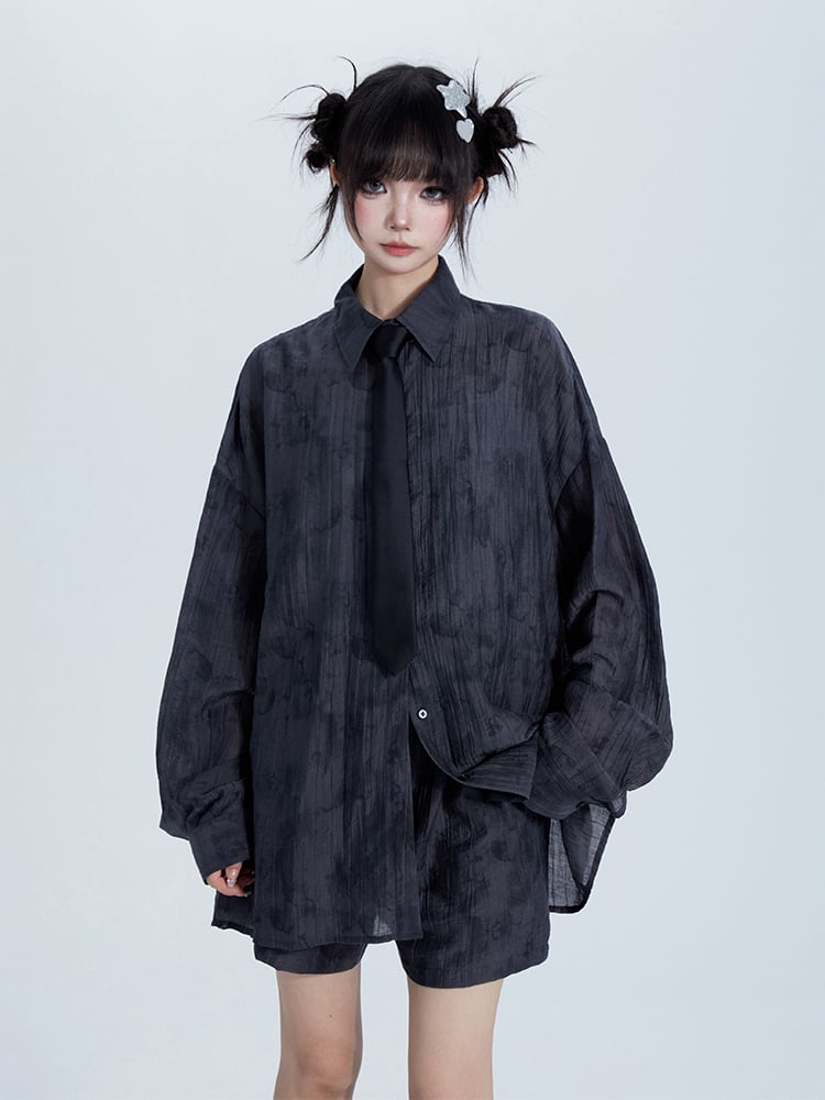 Elastic Set: Tencel Shorts Collar Polo Gray Waist Shirt with Top