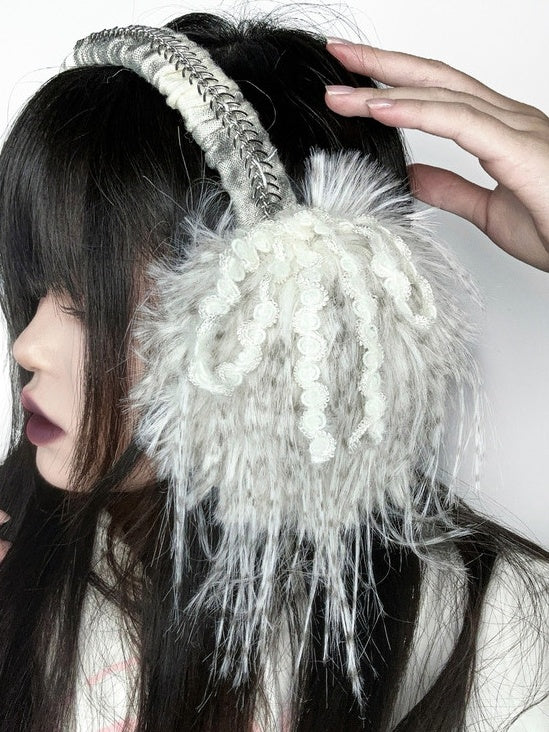 Coffee Gothic Fishbone Shaggy Earmuffs