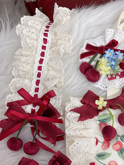Lolita Red White Sweet Hairband Cherry Lace