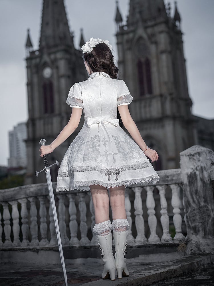 White Lily Embroidery Lace Gothic Lolita Dress - Unknown Star