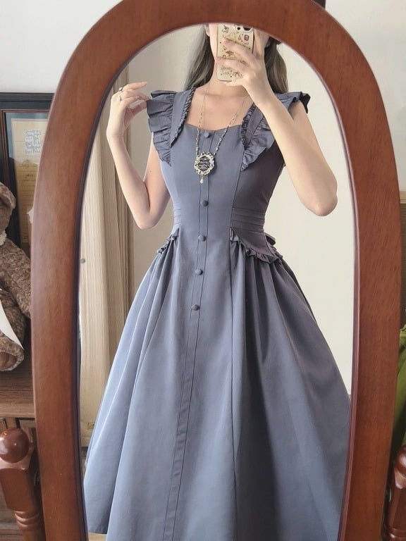 Robe d'été rétro à volants bleu poudré - Forest Wardrobe