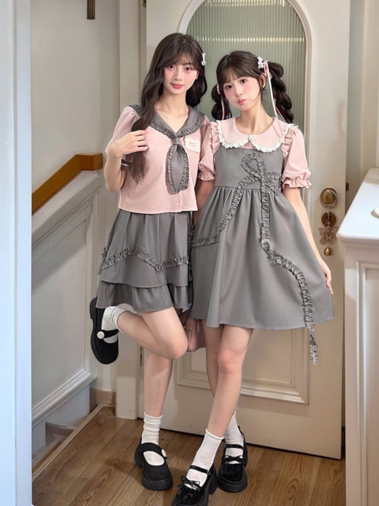 Slip-Kleid, locker, grau, großes Rüschen-Schleifen-Design