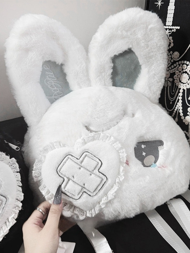 Eye Black White with Design Bendable Heart Patch Kawaii Ears / Bunny Plush Backpack