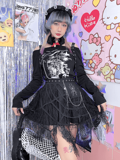 スパイダーウェブハンカチヘムスカート（チェーン付き）