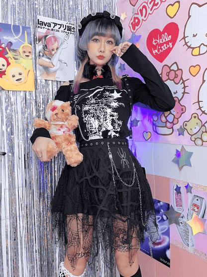 スパイダーウェブハンカチヘムスカート（チェーン付き）