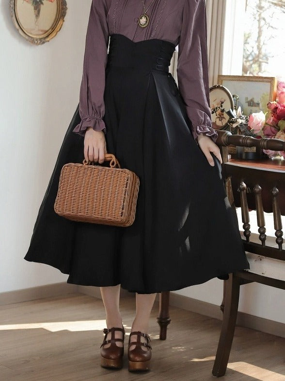 Classic High Waist Skirt with Strap Detail - Tiny Garden