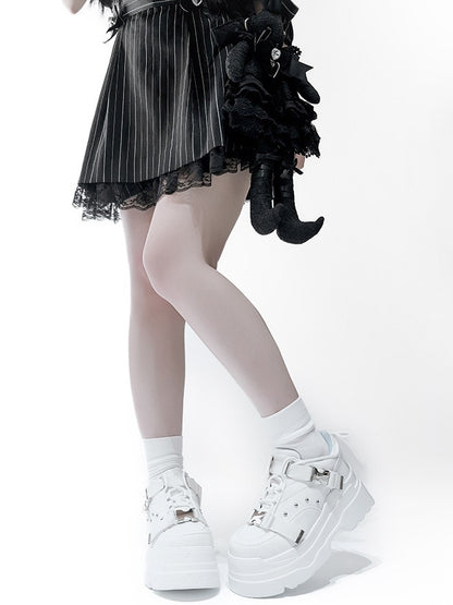 White Dual Platforms Techwear in Stud Matte Fastening Embellishments PU