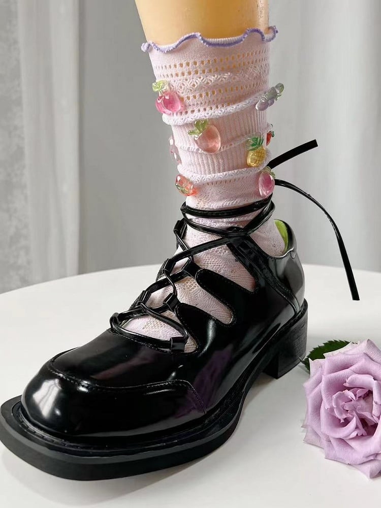 Decorated Cotton Fruit Socks 4 Lace Cutout Colors