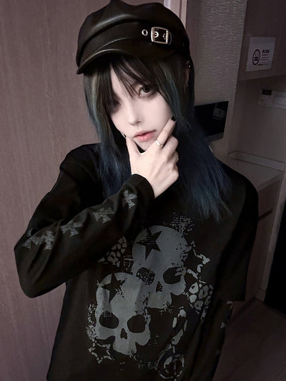 Print with Skeleton White Cross Two-Pieces Top Faux and Black