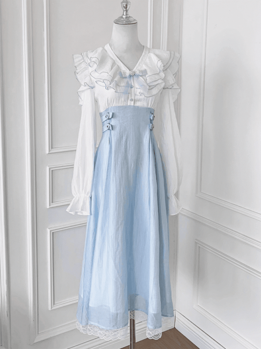 Hem Tiered Neckline Blue Flounce Jirai Kei Light