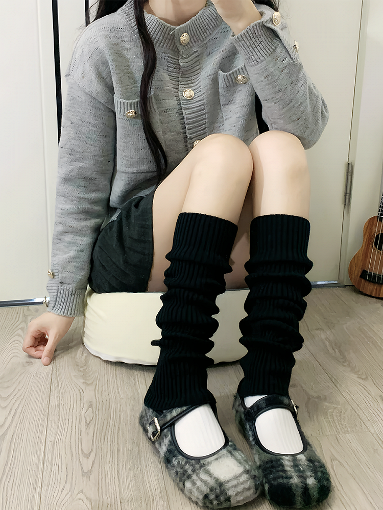 Off-white/Khaki/Gray/Black Knitted Leg Warmers