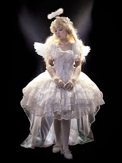 Pattern Layered Bow Lolita Accents White Musical Note Dress Lace and with