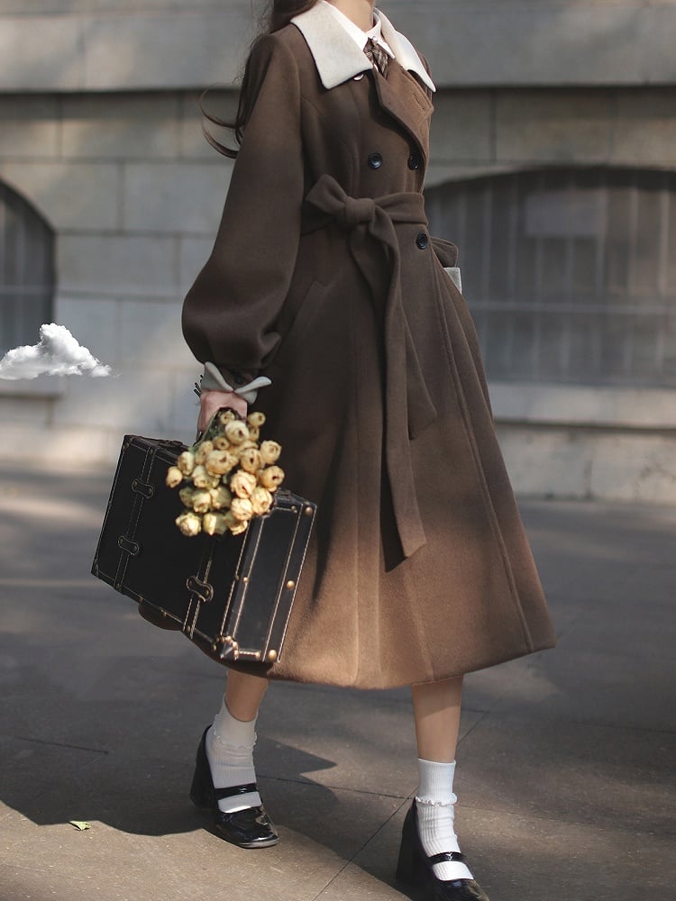 Coat Waist Elegant with Long Brown Belt