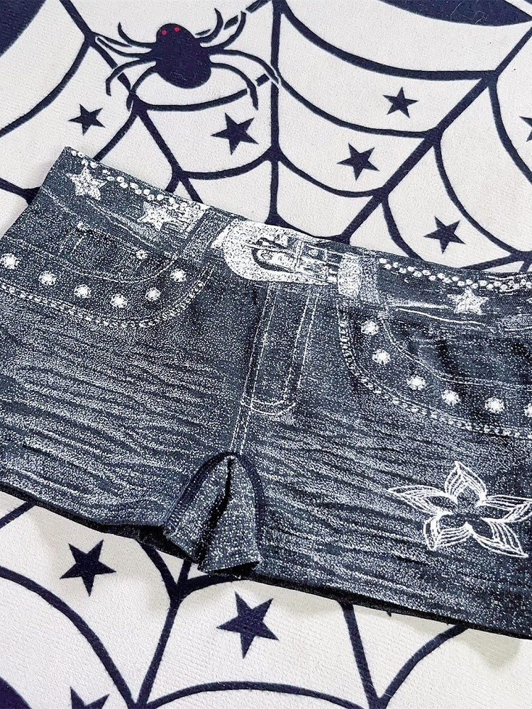 Y2K Denim Print Blue/Black/Gray With Shorts