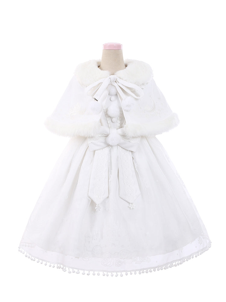 - + White Pattern Snowflake Skirt Full Sweet Set Cape Bow Jumper Big