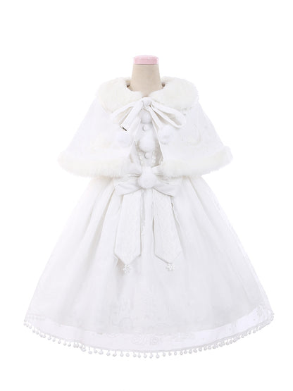- + White Pattern Snowflake Skirt Full Sweet Set Cape Bow Jumper Big