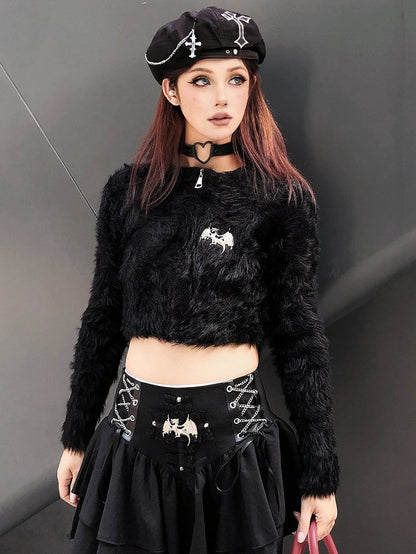 パンクなブラッククロスアップリケクロスチェーンディテールベレー帽