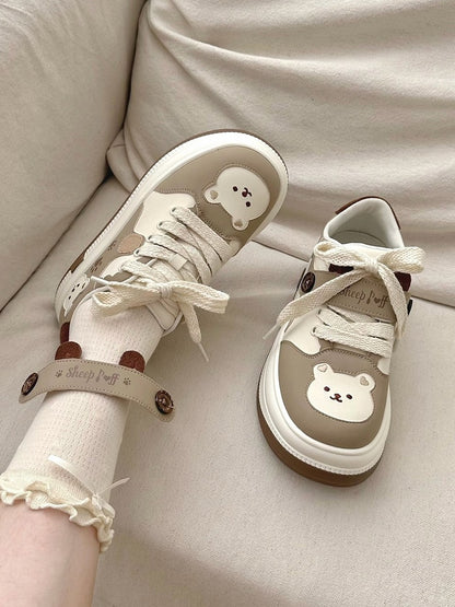 Lolita - Bear with Velcro Detachable Platform Sweet Theme Sneakers Paw Prints Brown