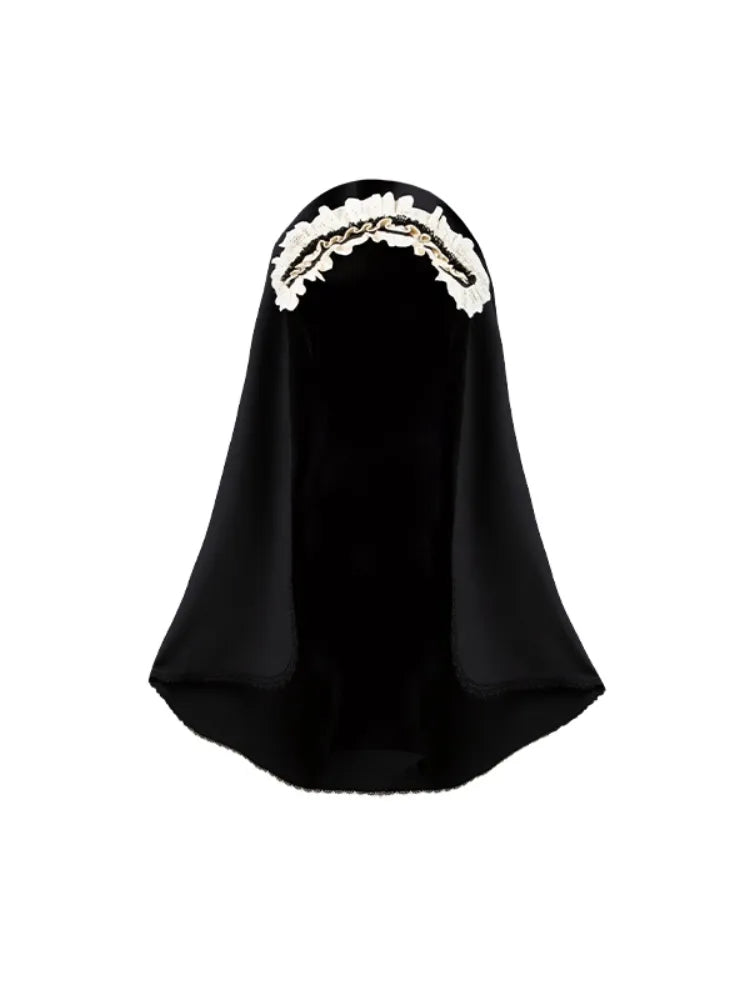 Black and Beige Hairband with Veil