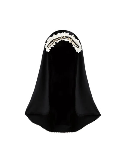 Black and Beige Hairband with Veil