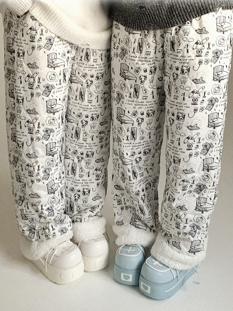 Casual Jirai Kei All-Over Pants Cuff Cartoon Plush Doodle