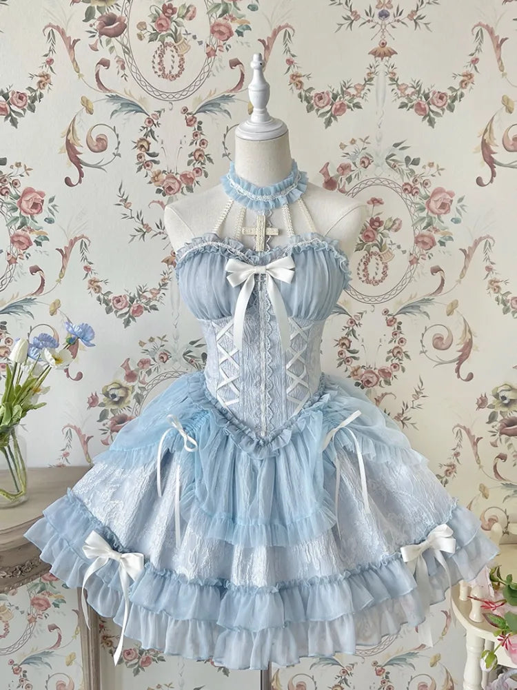Cross Belle Blaues Lolita-Korsettkleid mit Neckholder-Ballettkern JSK