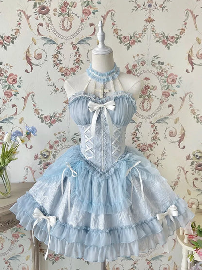Cross Belle Blaues Lolita-Korsettkleid mit Neckholder-Ballettkern JSK