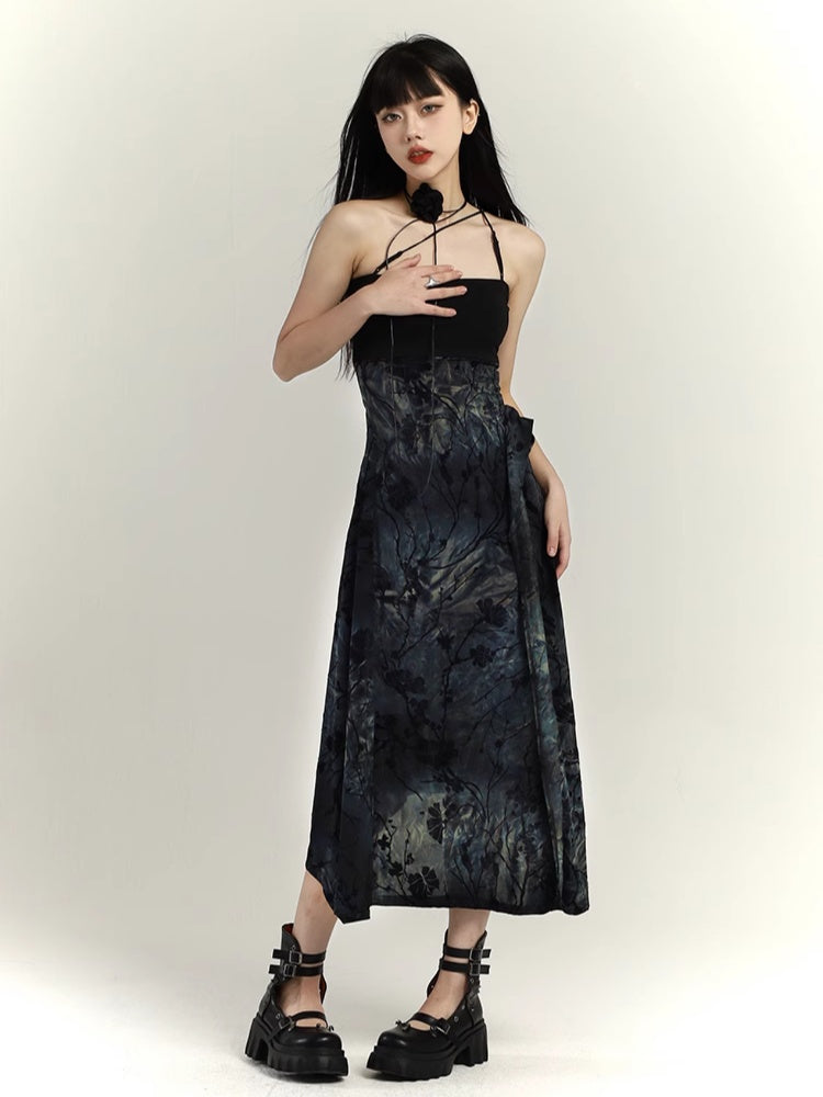 Black Tie-Dye Slim-fitting Cami Dress