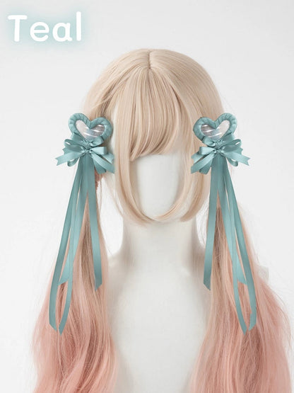 Multi-Color Bow Clip Hair Heart Pairs