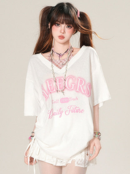 ツーピース ホルターネック ホワイト/ブラック フェイクカワイイ デイリーTシャツ