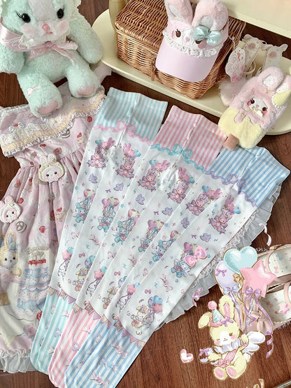 Print Pink/Blue/Green Tights Lolita Cute Balloon Bunny Velvet