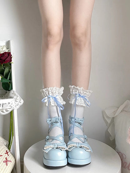 Colors) (5 Style Lolita Bow Socks Ruffled Lace